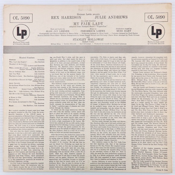 My Fair Lady - Original Broadway Cast Julie Andrews 1956 Mono LP Record OL 5090 - Picture 2 of 16